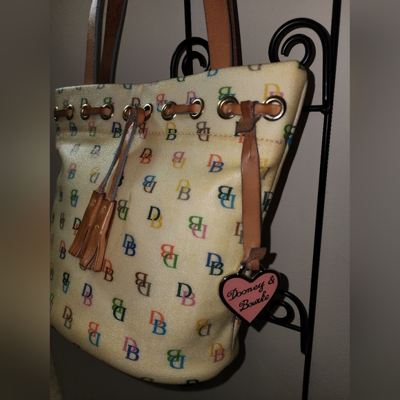 Dooney And Bourke Vintage Signature Rainbow DB Tassel Purse Mini Tote Leather - Picture 2 of 8